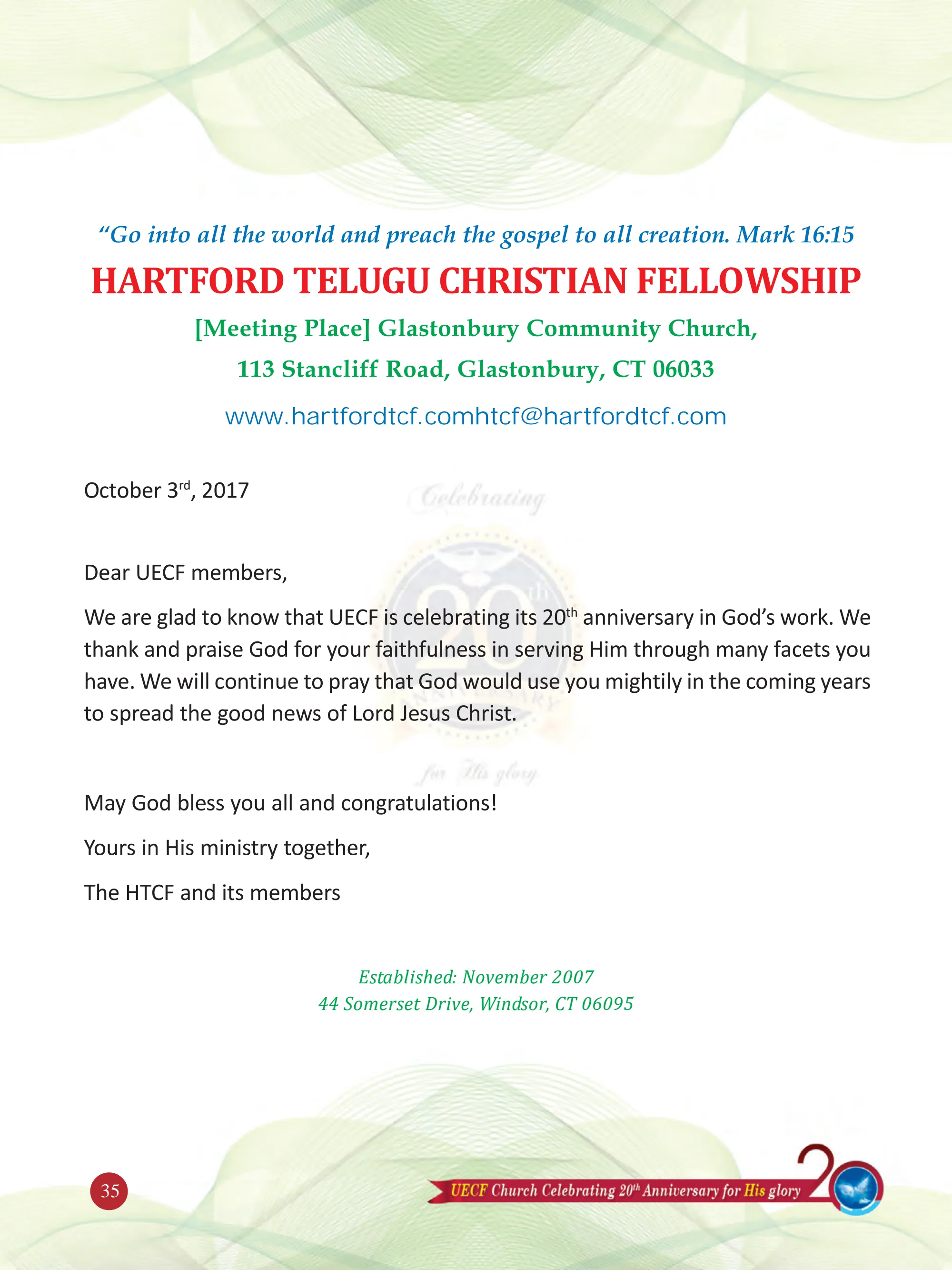 Hartford Telugu Christian Fellowship — original souvenir page 35