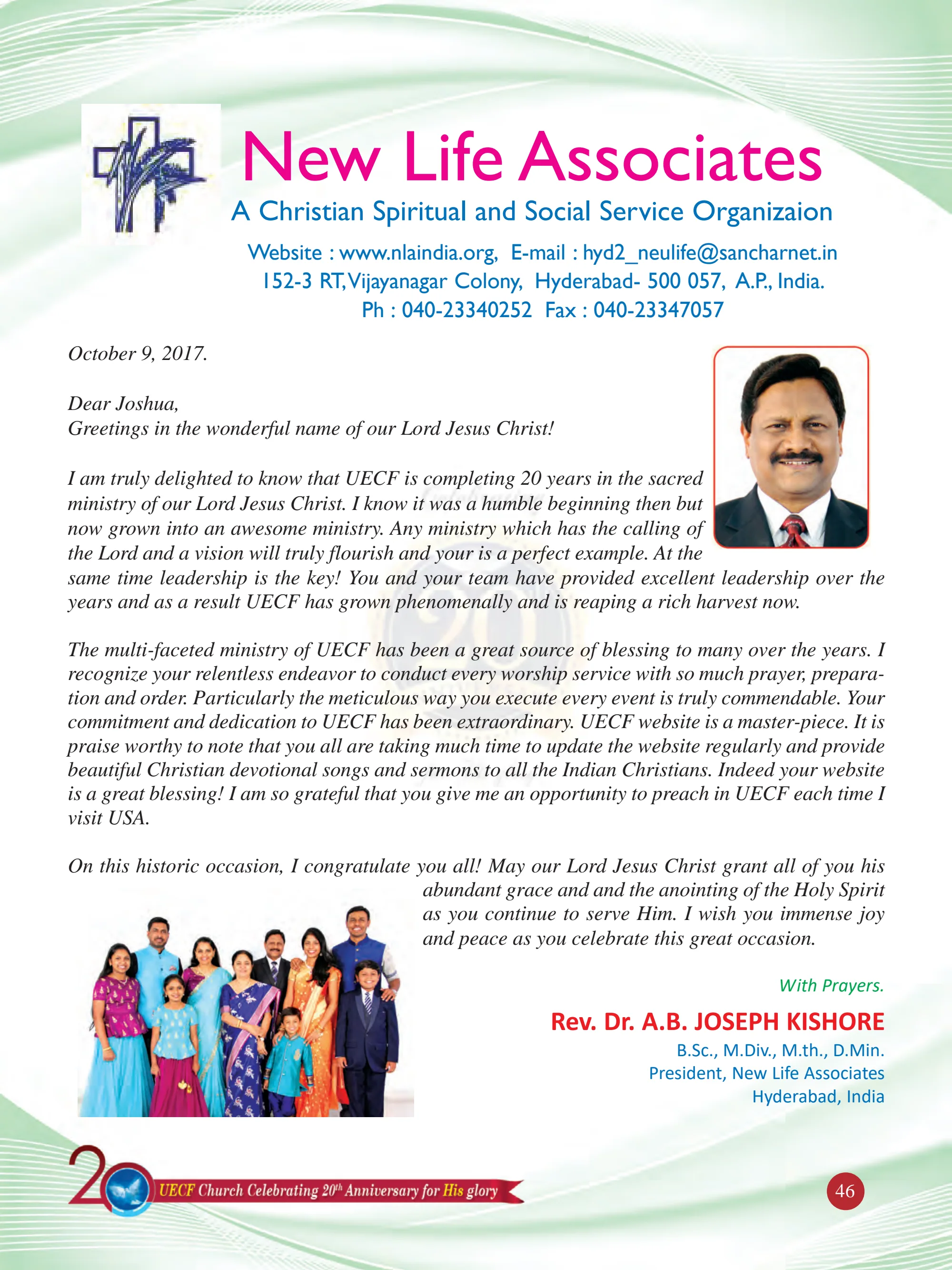 Rev. Dr. A. B. Joseph Kishore — original souvenir page 46