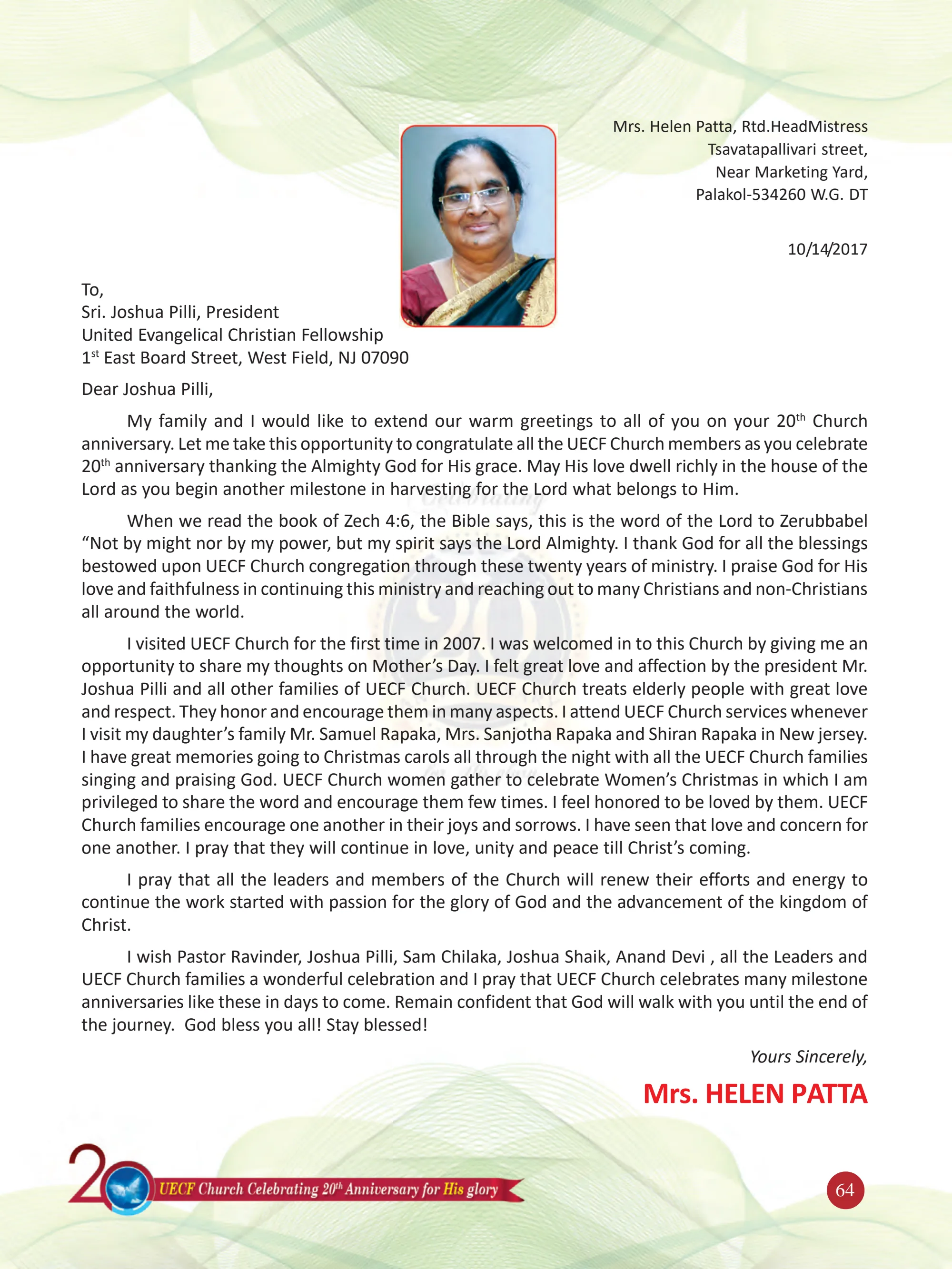 Mrs. Helen Patta — original souvenir page 64